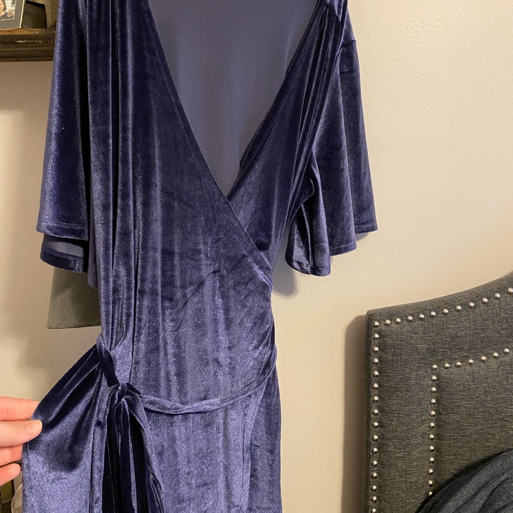Blue Velvet Wrap Dress - Plus